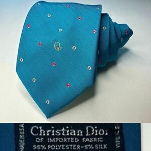 Vintage DIOR Embroidered Signature Teal Classic Tie
